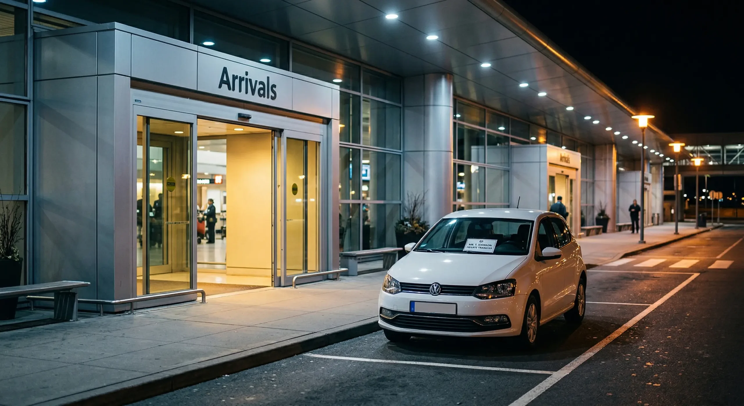Rental car waiting outside Agadir airport arrivals at night for out of hours pickup